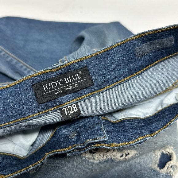 Judy Blue Janette Jeans Distressed Skinny Jean Raw Hem Stretch Blue Size 7 / 28 - Picture 6 of 8